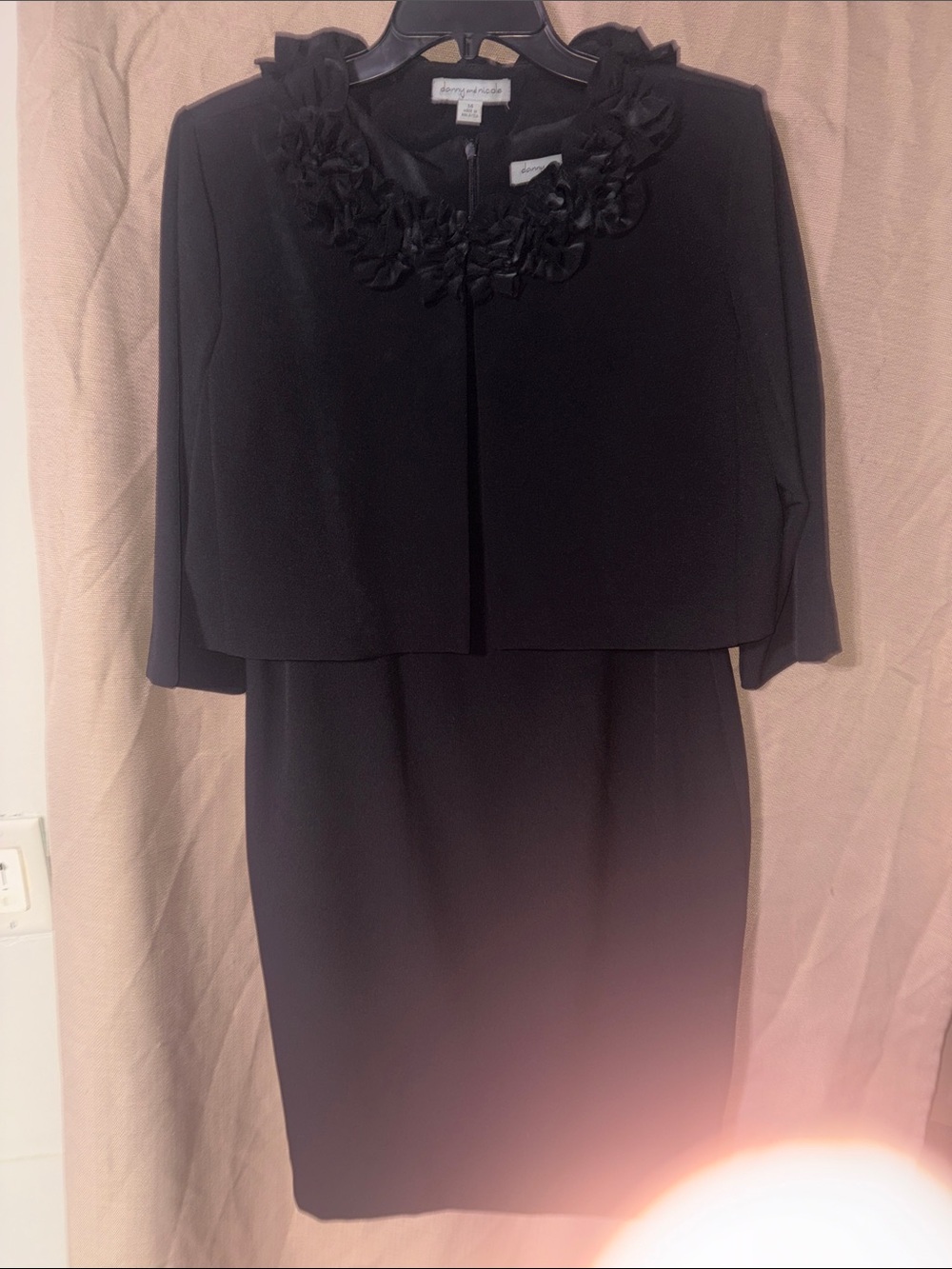 Anne Klein Black Floral-Trim Sheath Dress with Cropped Jacket